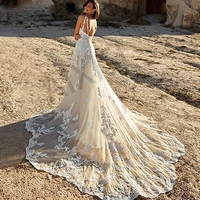 exquisite wedding dresses appliques spaghetti strap vestidos de novia v collar sleeveless woman luxury formal robe de mariee