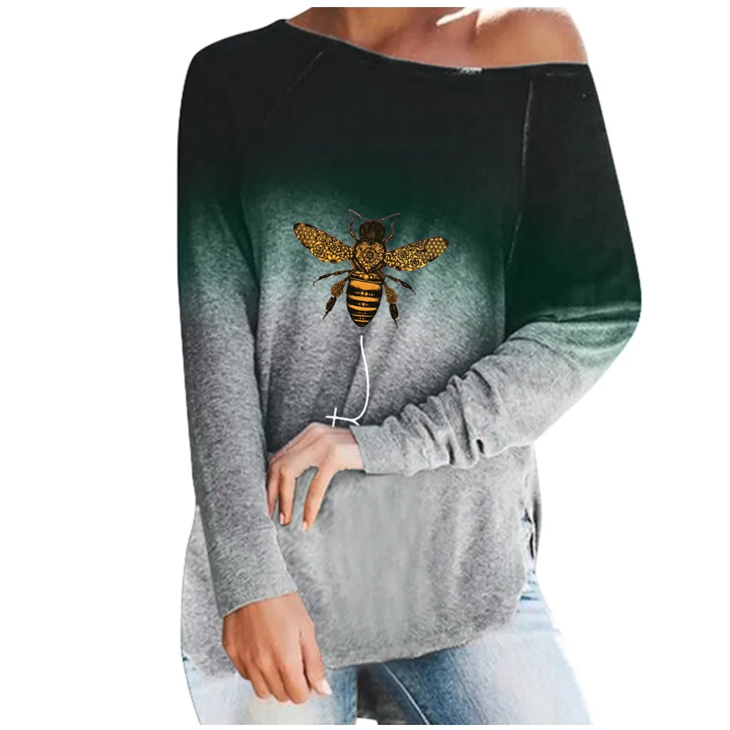 

ISHOWTIENDA Women's Autumn T-Shirts Long Sleeve Tops Shirt Blouse Tie-dye Printed Blouse camiseta de manga larga 2022