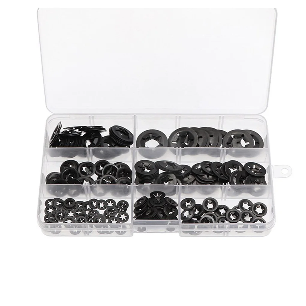 

280pcs Tooth Starlock Portable Push On Locking Washers Waterproof Reusable Speed Clips Fasteners Assortment Kit