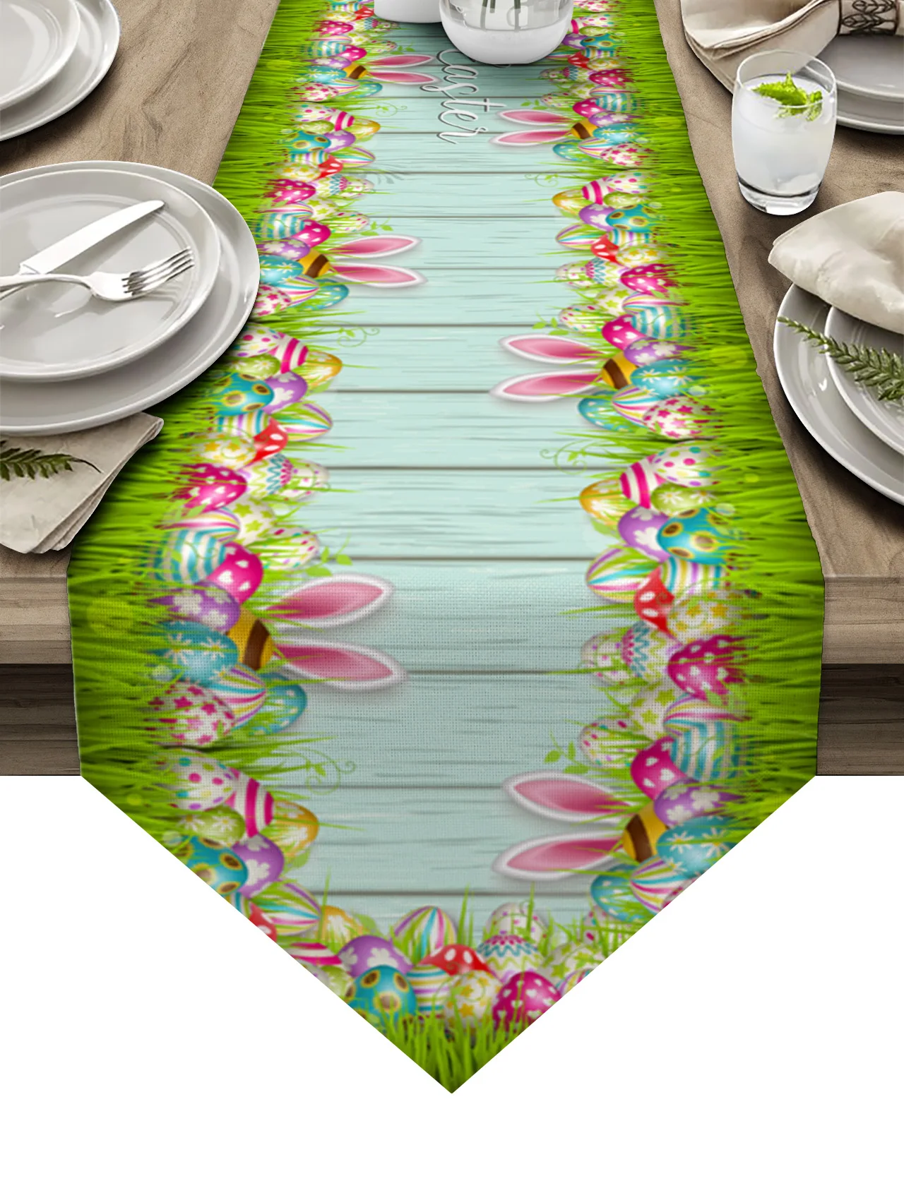 

Easter Egg Rabbit Ear Wood Grain Printed Table Runner Table Flag Cloth Cover Tablecloth Wedding Party Home Decor Placemats