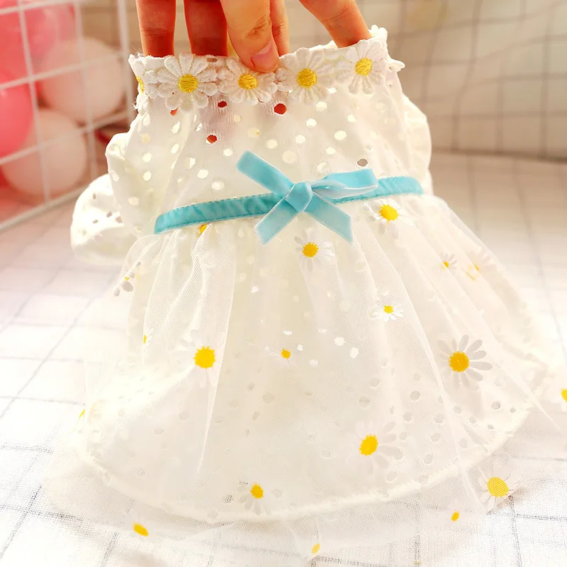 

Dress for Dogs Clothing Hollow Out Gauze Pet Dog Clothes Cat Small Bowknot Daisy Print Summer Girl Chihuahua Pet Products 2022