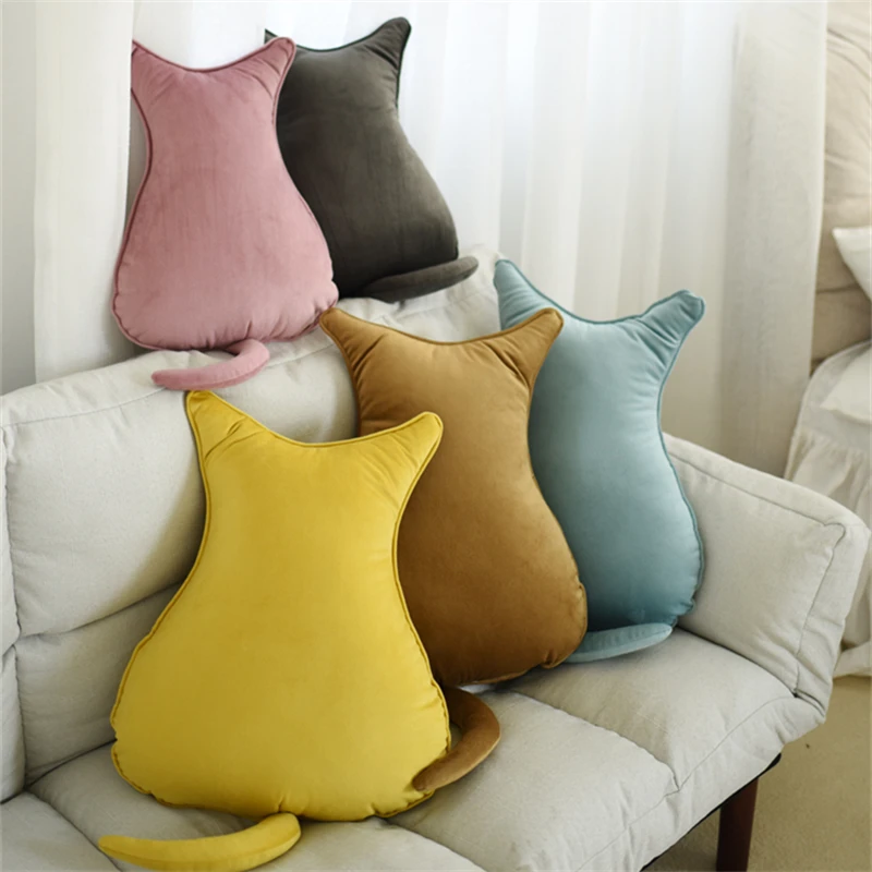 

Однотонная подушка в скандинавском стиле с силуэтом кота, стул для эркера, домашний декор для девушек, мягкие декоративные подушки для дива...