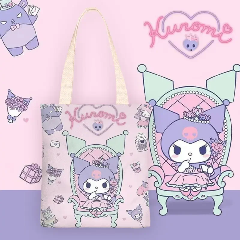 

Sanrio Kawaii Hello Kitty Холщовая Сумка Kuromi аниме мультфильм милые девушки творческие универсальные простые студенты Ins портативная Холщовая Сумка