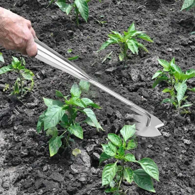 

Stainless Steel 4 Teeth Dandelion Puller Weed Removal Hoe Multifunction Weeder Transplant Tools For Gardening Cleaning Yards