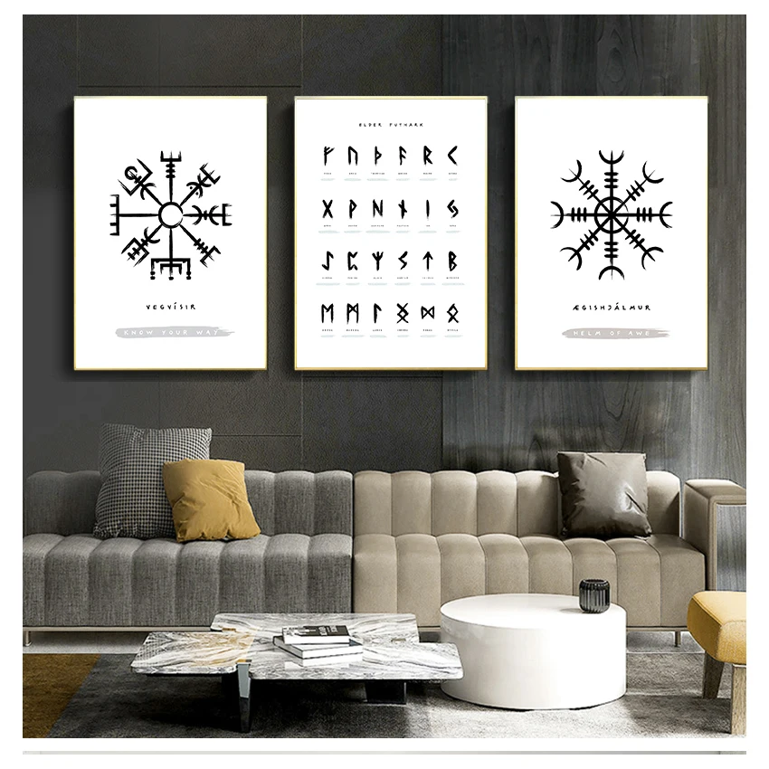 

RUNES Posters and Prints Viking Scandinavian Old Norse Elder Futhark Runes Wall Art Pictures Canvas Painting Living Room Decor