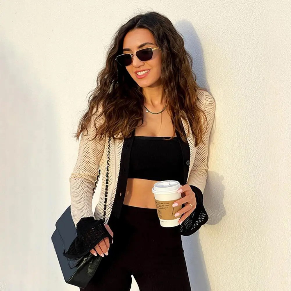 

Korean Fashion Style O-neck Short Knitted Sweaters Women Thin Cardigan Casual Sleeve Sun Protection Crop Top Ropa Mujer