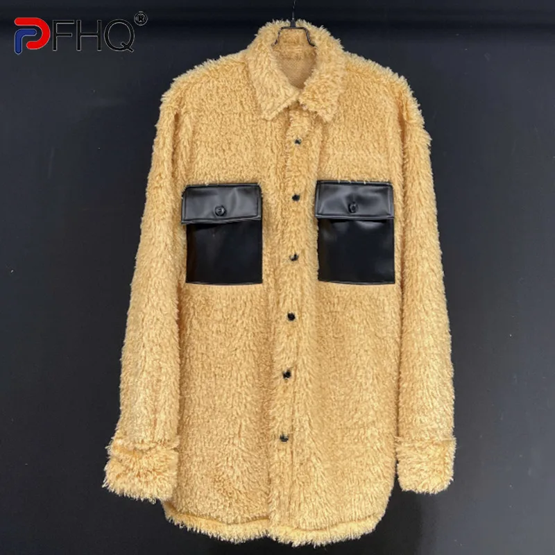 

Мужская рубашка с отложным воротником и карманами, с длинным рукавом