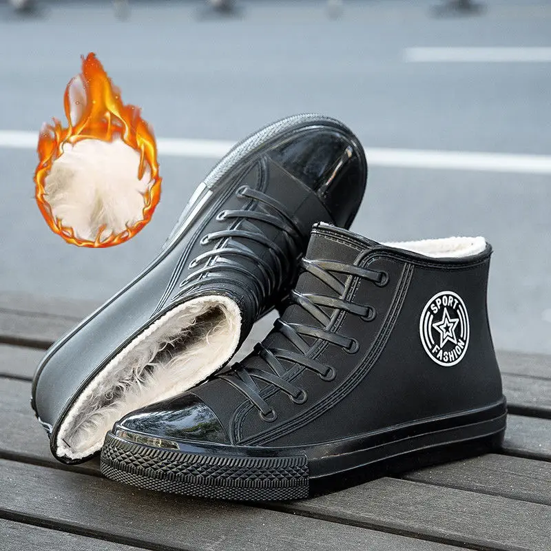 Fashion Waterproof Purple Rainshoes High Top Women's Fur Lined Insole Rain Boots Non-slip Designer Girls Fake Zip Rain Shoes