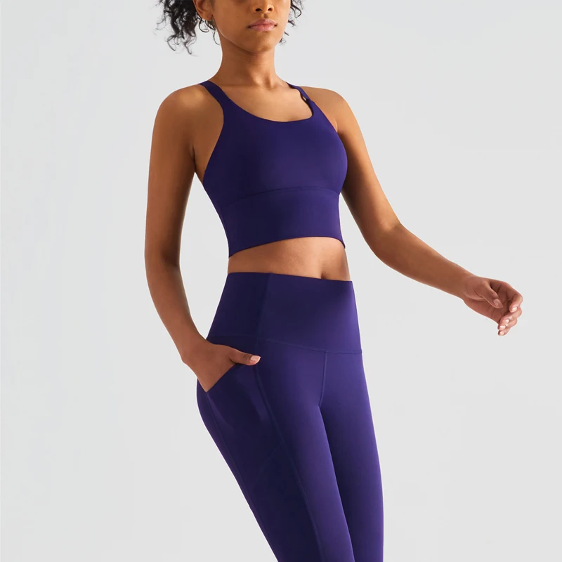 Lulu Women's Bra Naked Yoga Backless Sports Bra Cropped Underwear Sets Adjustable Shoulder Straps Seamless Gym Fitness Tank Top