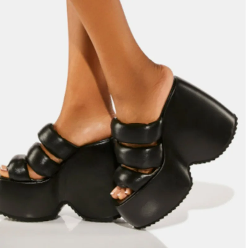 

New Arrived Square Toe Wedge Platform Woman Slippers Summer Thick Bottom Slides Sandals Black Womens Shoes Sandals Women