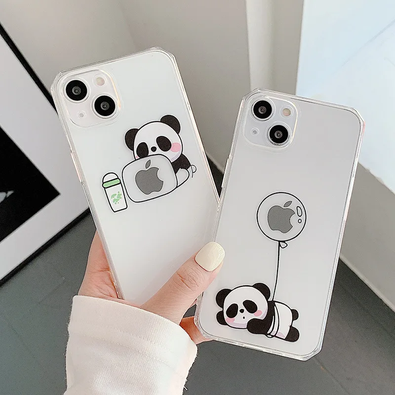 

Funny Cute Animals Pandas Phone Case For iPhone 14 11 12 13 Pro Max X XR XS Max 7 8 Plus Camera Protection Clear Soft Cover