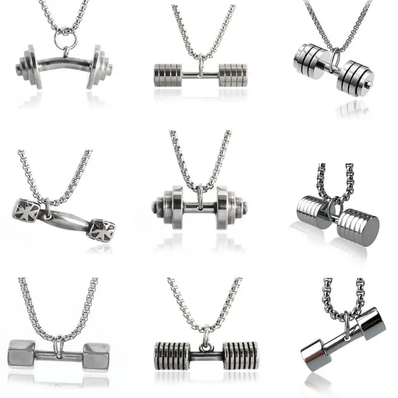 Titanium Steel Rotatable Dumbbell Barbell Fitness Pendant Domineering Men\\\\\\\'s Necklace Gym Fitness Sports Equipment Jewelry