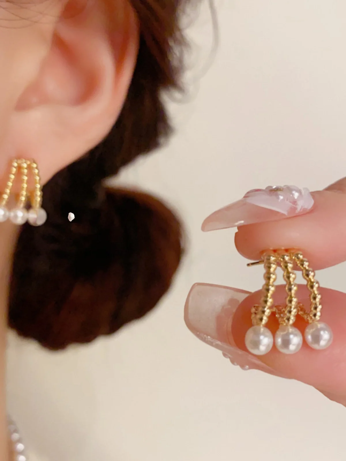 Французские серьги в стиле ретро с тремя рядами и полым жемчугом S925 серебряные