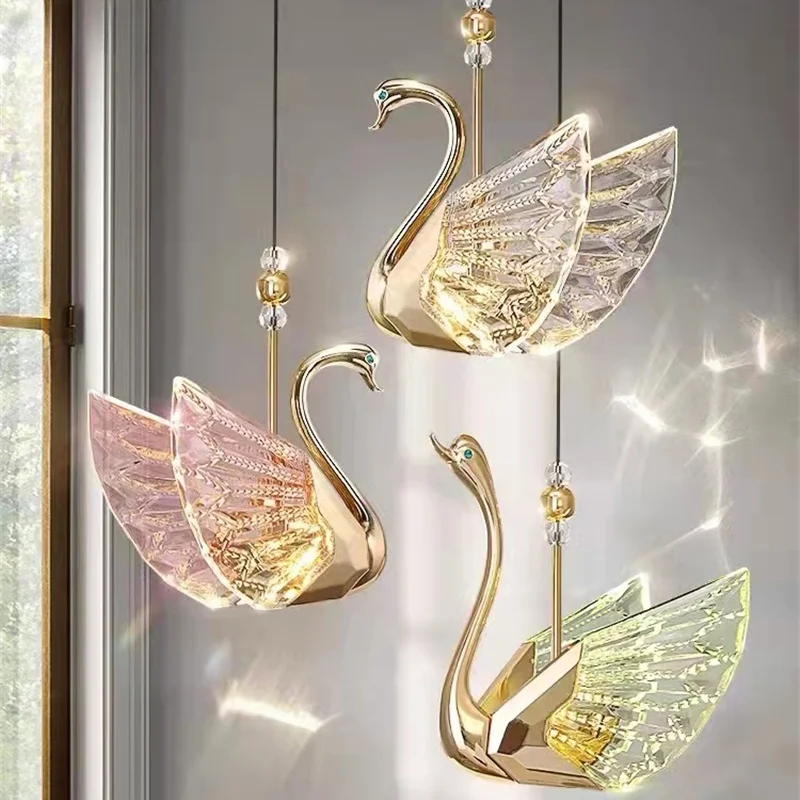 

Pendant Lights 2023 Nordic Lamp Creative Gold LED Linear Swan Chandeliers for Decor Home Dining Room Bedroom Fixtures Decoration