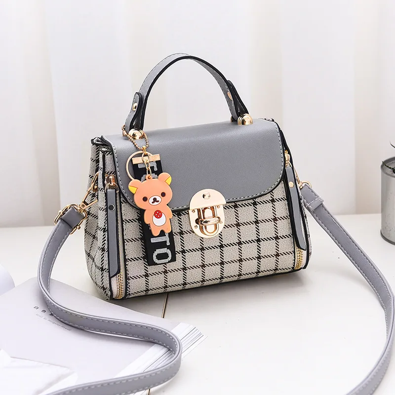 Korean New Fashion Women School Cute Litter Bear PU Leather Waterproof Handbag Simple Women's Shoulder Bag