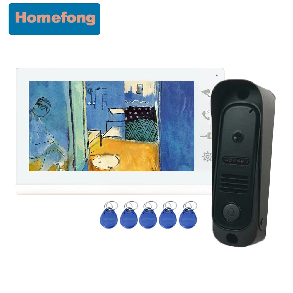 

Homefong 7 Inch Color Video Door Phone Wired RFID Video Door Intercom Doorbell with Camera Unlock Talk Rainproof Outdoor