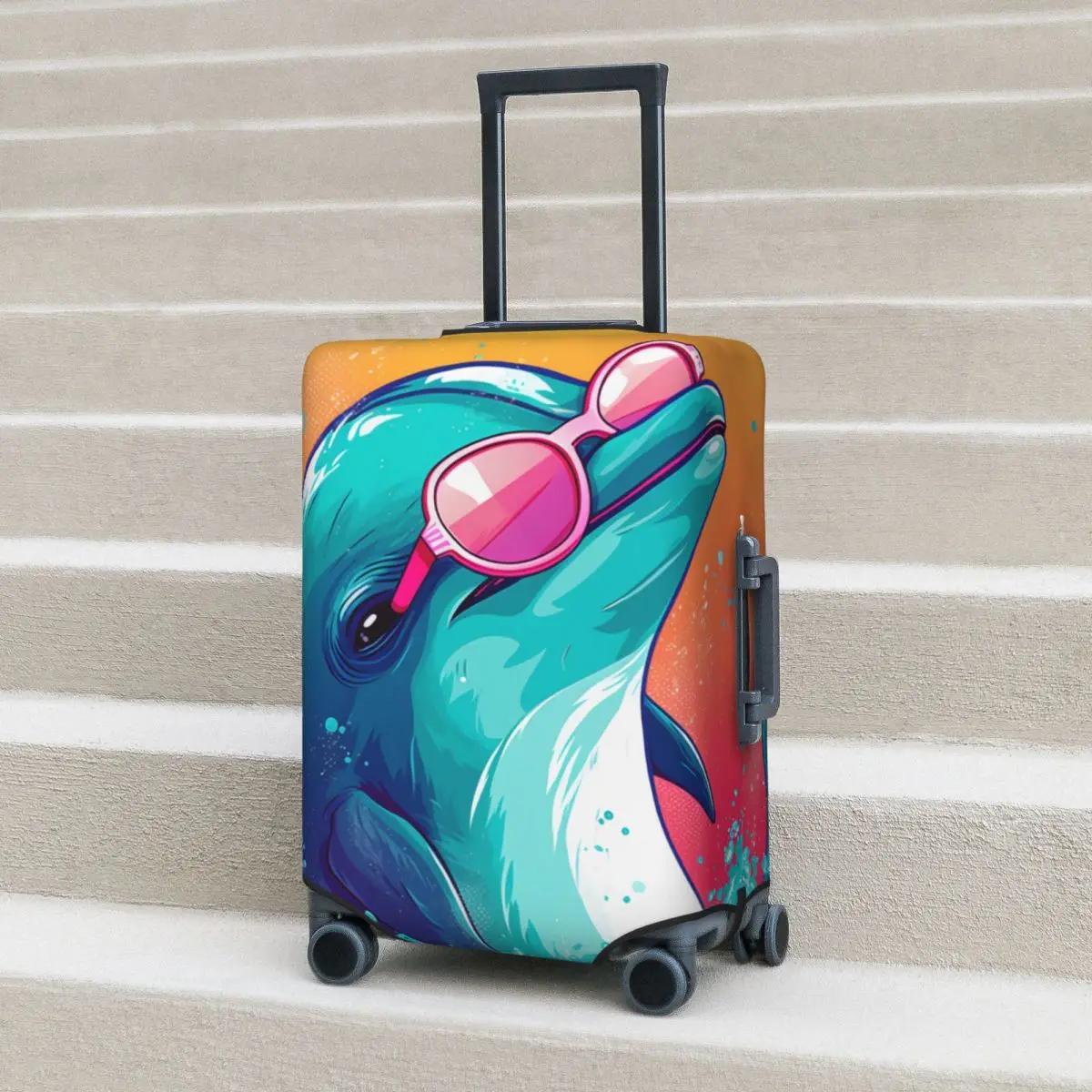 

Dolphin Suitcase Cover Sunglasses Graphic Illustration Cruise Trip Flight Strectch Luggage Accesories Protection