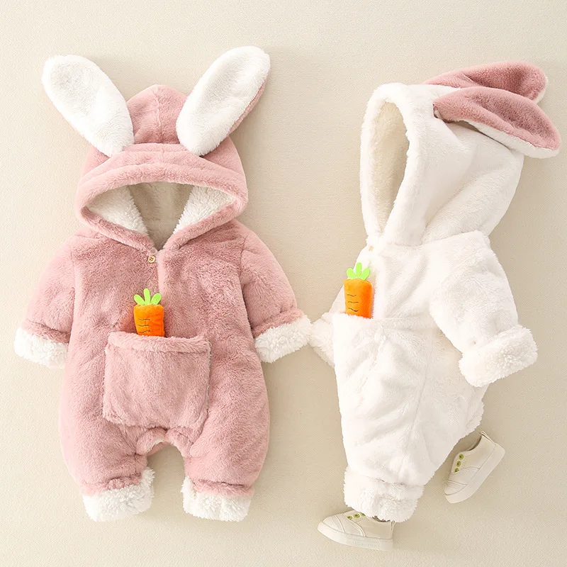 

RiniKinda Winter Baby Boys Girls Rompers Newborn Coral Fleece Cartoon Overalls Infant Jumpsuit Cute Animal Warm Autumn Costume