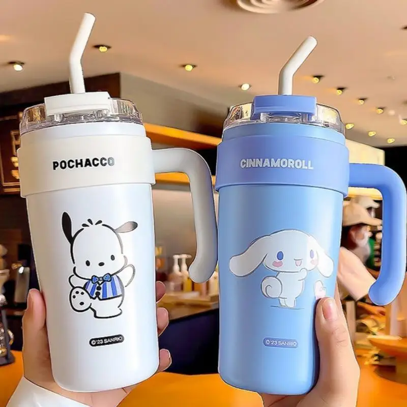 

Sanrio Cinnamoroll Kuromi Thermos Bottle Sippy Cups Coffee Water Cups Kawaii Ins 860ml Stainless Steel With Handle Travel Mugs