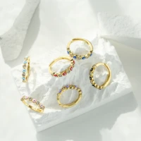 hechenglucky eye turkish evil eye open ring zircon copper gold color finger rings adjustable for women girls fashion jewelry