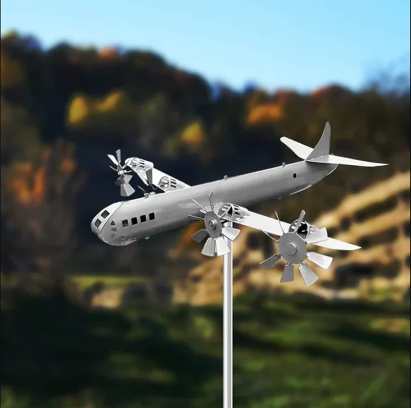 B-29 Super Fortress Aircraft Windmill Garden Art Decoration Metal Wind Spinner Outdoor Decor 3D Cool Wind Sculpture Wind Catcher