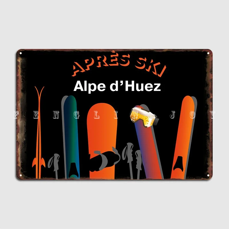 

Золотой плакат Apres Ski Alpe D Huez, металлические пластины, клубный бар, пещера, печатный жестяной плакат