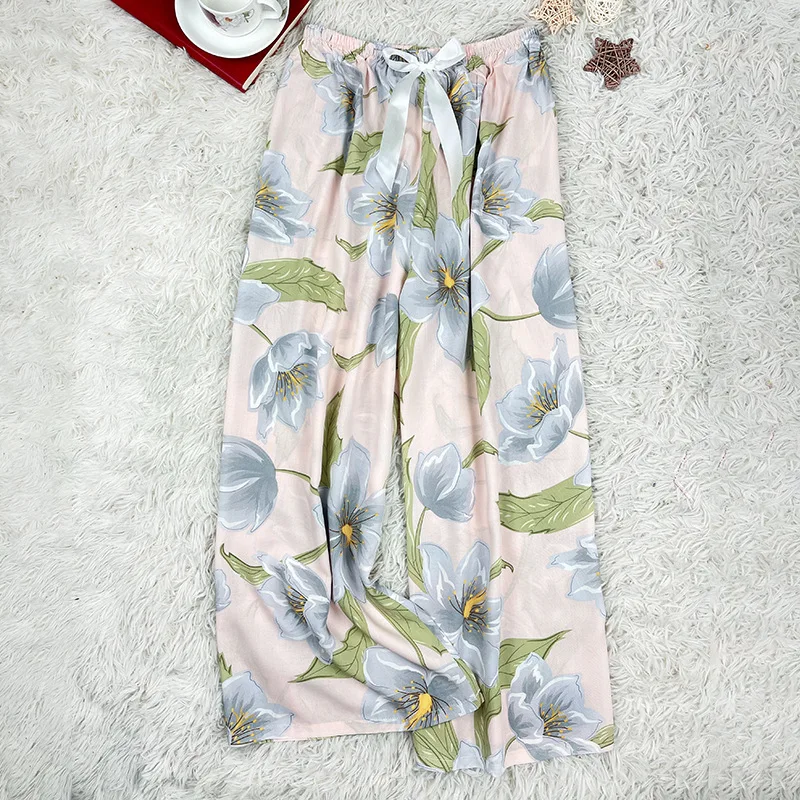 

Cotton Silk Pajama Pants Women's New Cartoon Printing Trousers Can be Worn Outside Thin Section Large Size Loose Wide Leg Pants