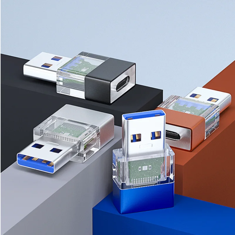 Фото Адаптер USB 3.0 на Type C с прозрачным корпусом, OTG-конвертер для зарядки и передачи данных, черный, золотой, синий, серебристый, 2 варианта, кабель Micro USB 0,3 м №1