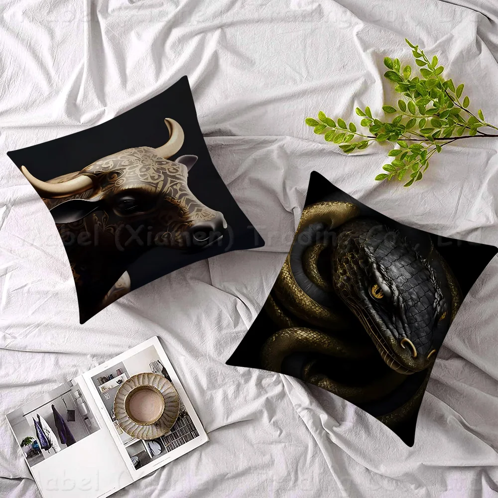 Painting Metal Black Canvas Pillow Covers Cartoon Sofa Decorative Home Double-sided Printing Short Plush Cute Cushion Cover
