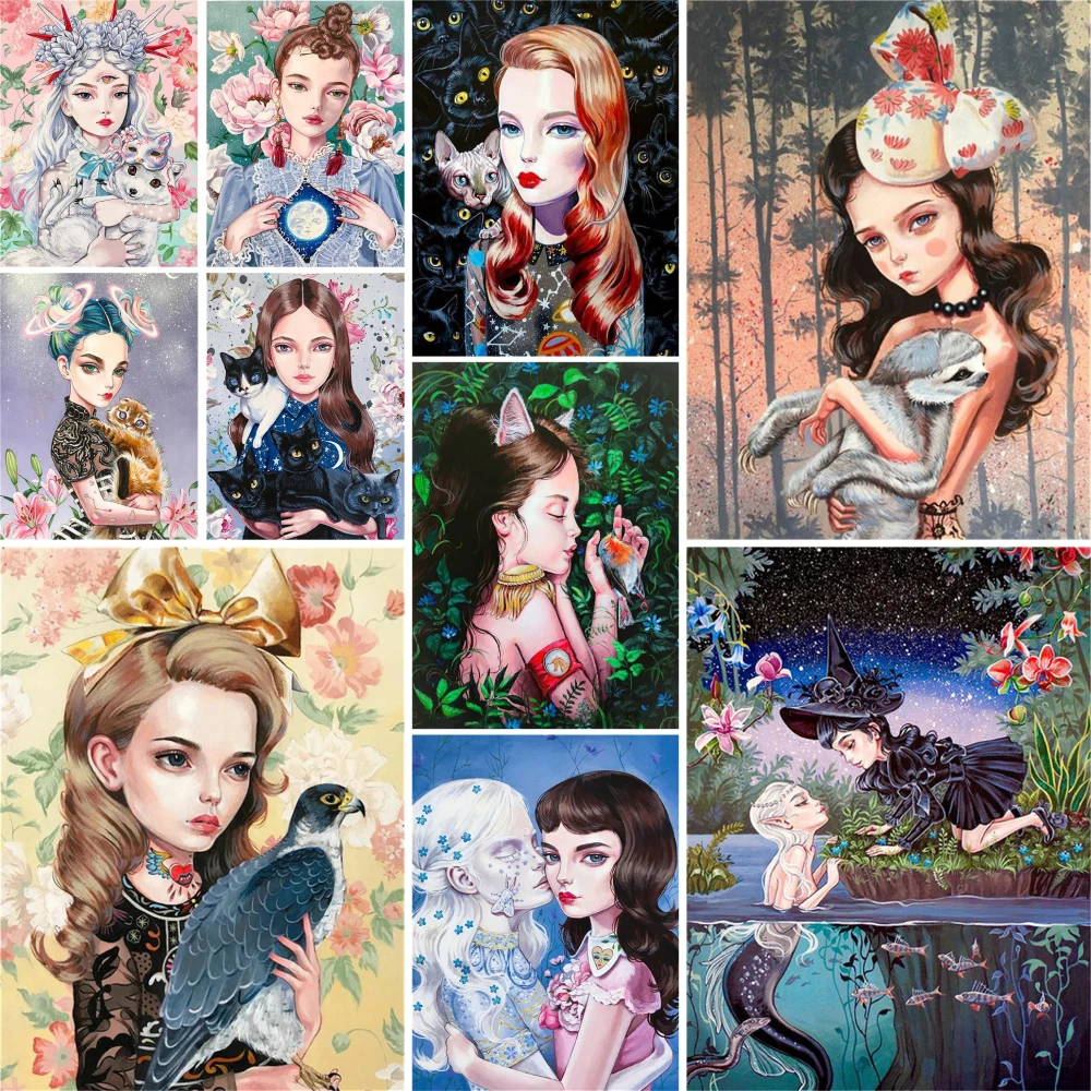 

Cartoon Girl Flowers Paint By Numbers Complete Kit Acrylic Paints 40*50 Picture By Numbers Photo Handmade For Adults Handiwork