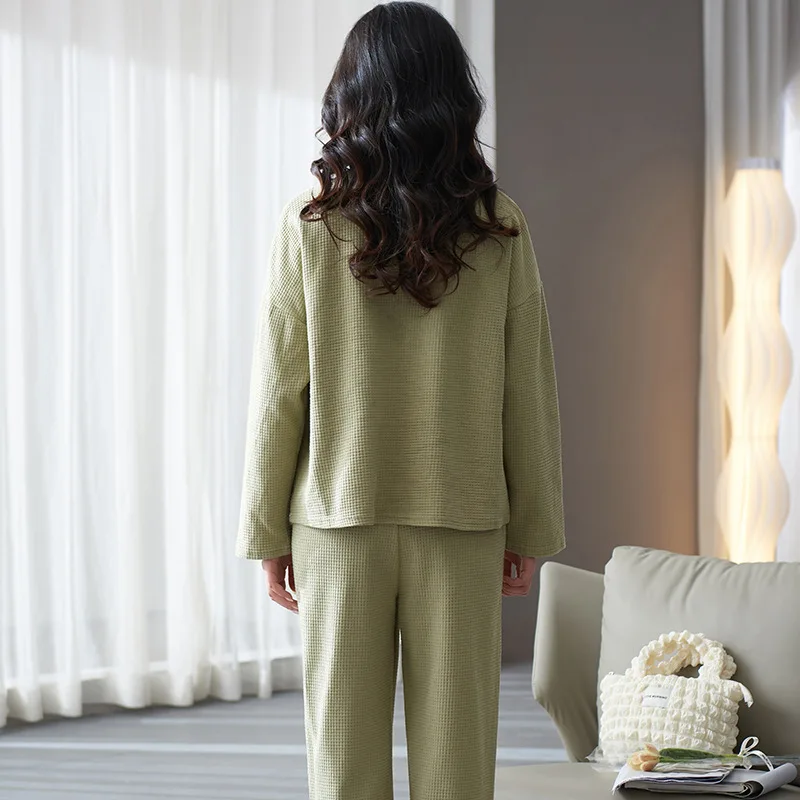 Women's Spring and Summer Pajamas Cotton Long-sleeved Trousers Round Neck Sleepwear Sweet Princess Style Home Suit Loungewear