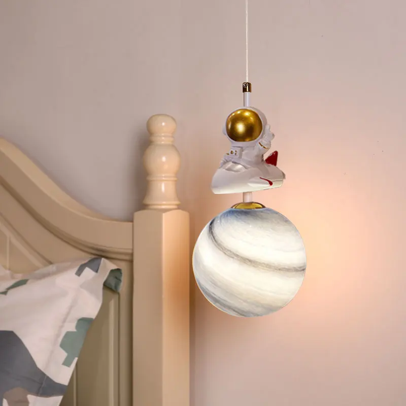 Children's room bedroom bedside lamp LED light luxury astronaut Nordic minimalist creative boy room planet moon small chandelier