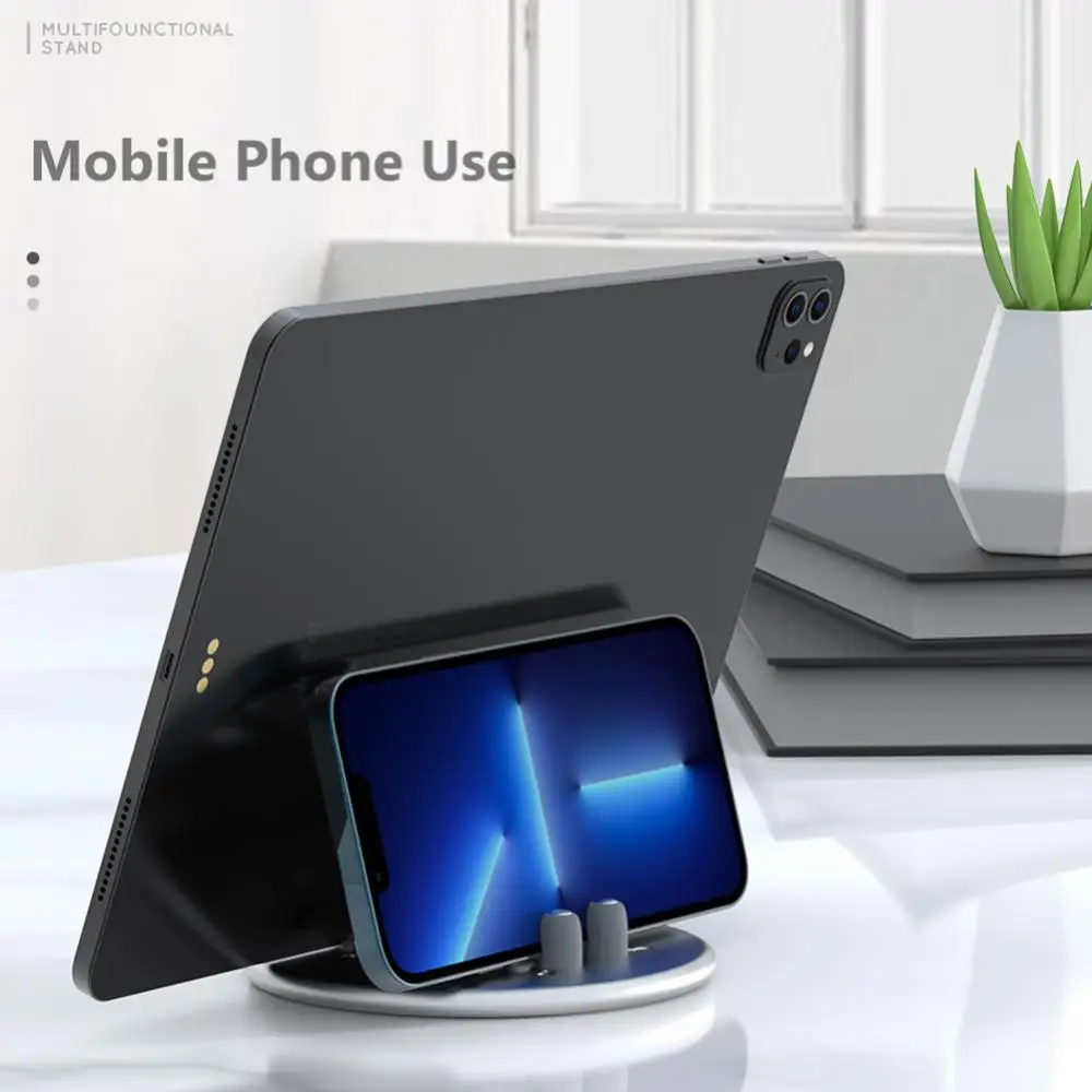 Non-slip Silicone Convenient Mobile Phone Holder Adjustable Organizer Holder Magnetic Non-slip Desktop Vertical Stand Silver