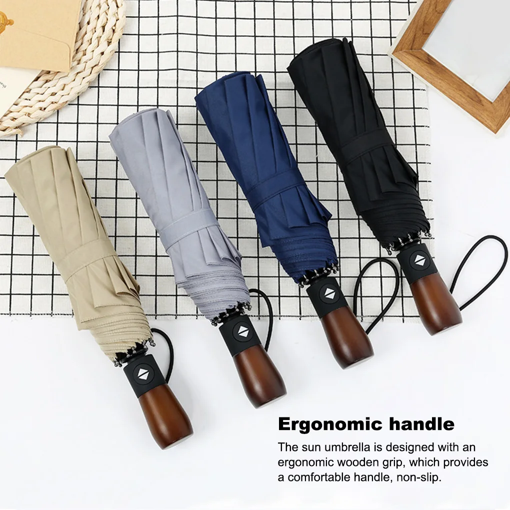 

Портативный складной флэш-зонтик с защитой от атмосферных воздействий и деревянной ручкой, Ветрозащитный зонтик
