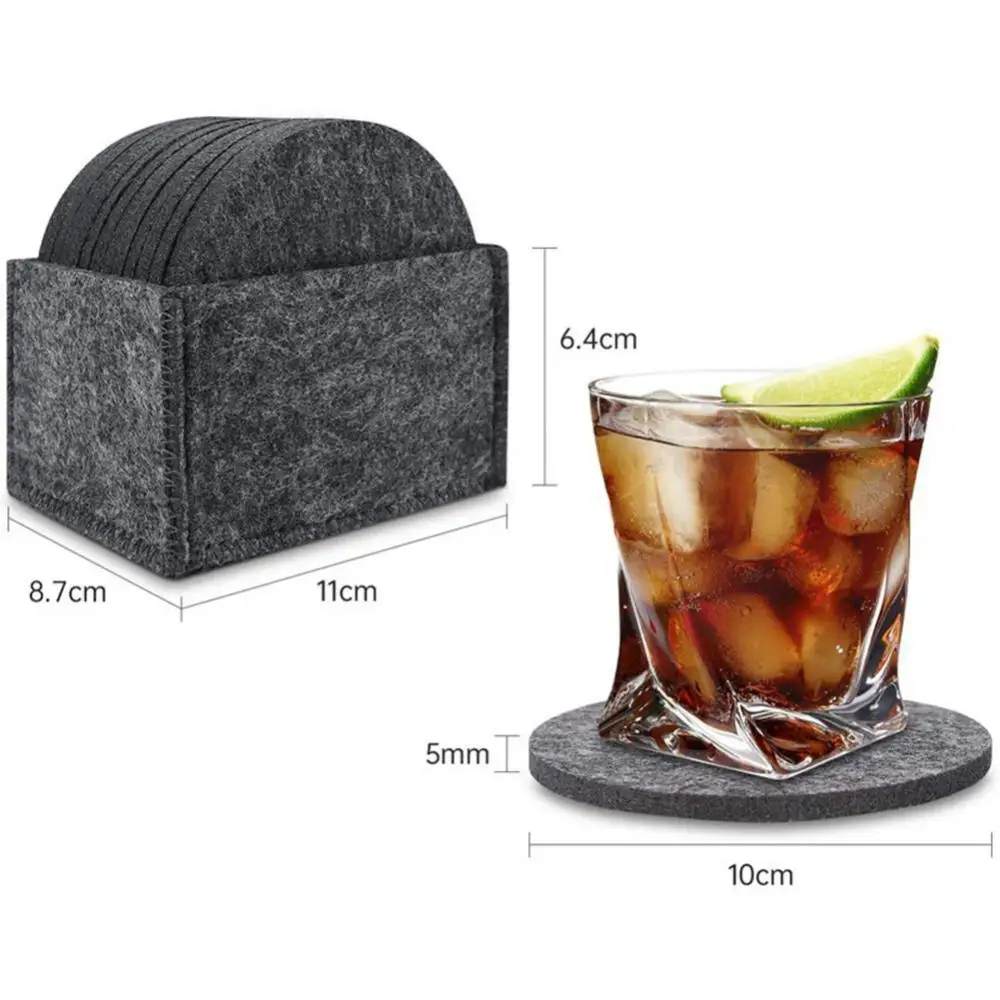 

Round Placemat Storage Cup Coaster Home Kitchen Felt Bowl Heat-insulated Box Set
