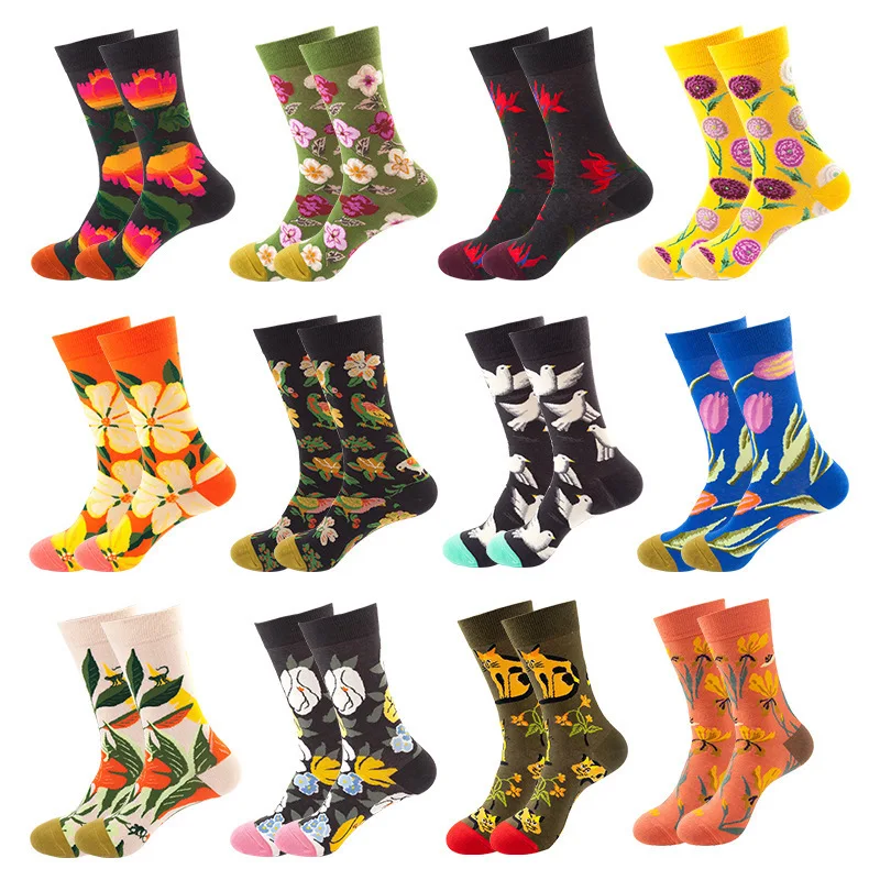 Хит продаж носки средней длины с цветочным бутоном для мужчин и женщин на осень