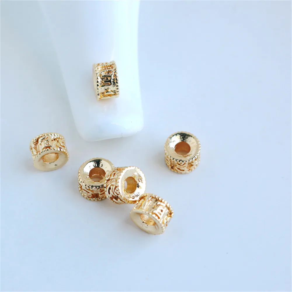 

10pcs 14k gold covered retro pattern 4*7mm large hole bucket beads diy chain loose bead leather rope jewelry accessories