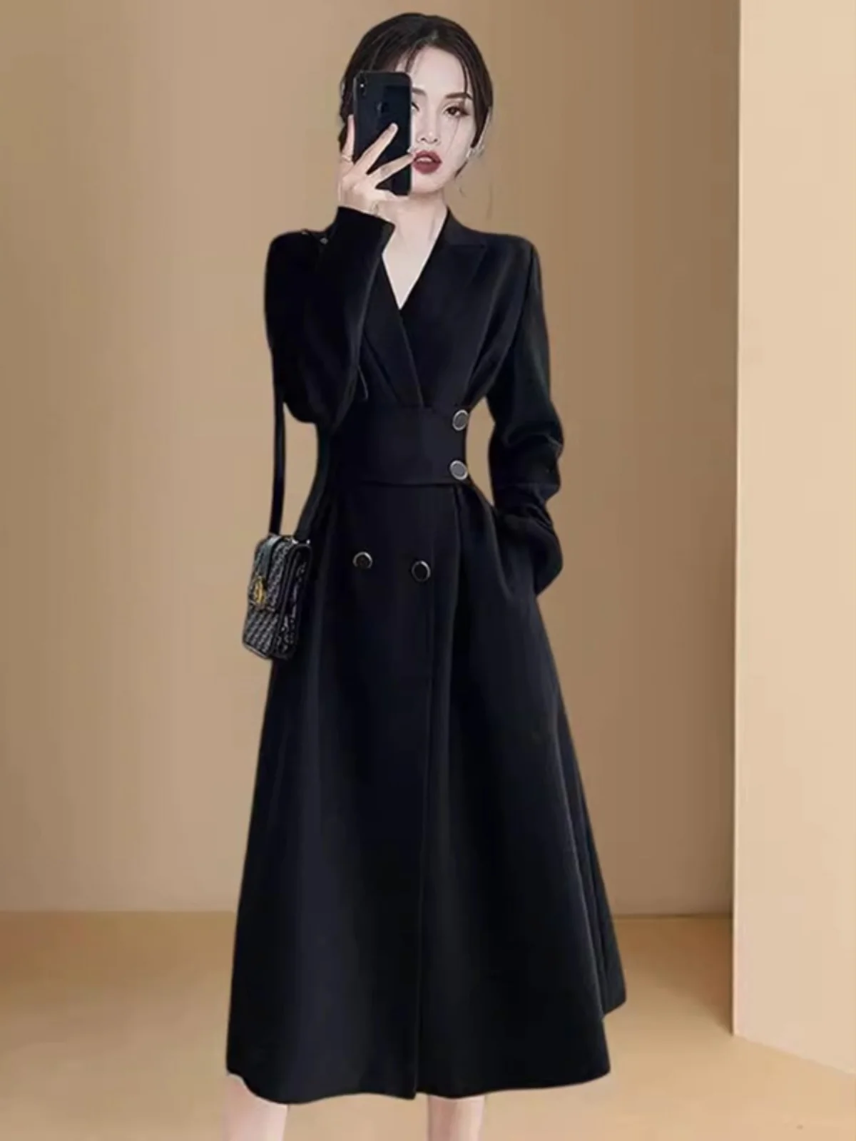 Brand High end Women clothes 2024 New Spring and Autumn Winter Fashion Temperament Waist Hugging Long sleeve Suit Base Dress |