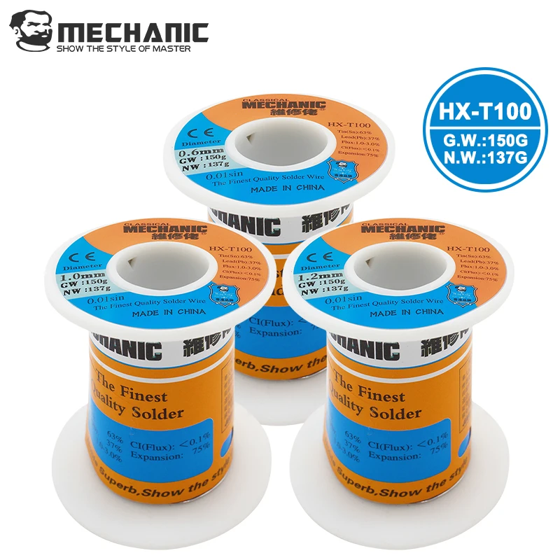 

Паяльная проволока Mechanic HX-T100 150г для ремонта iPhone и Samsung
