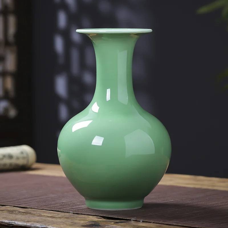 

Jingdezhen Ceramics Yello Pea Green Glaze Vase Chinese Simple Home Living Room Flower Arrangement Wine Cabinet Ornament
