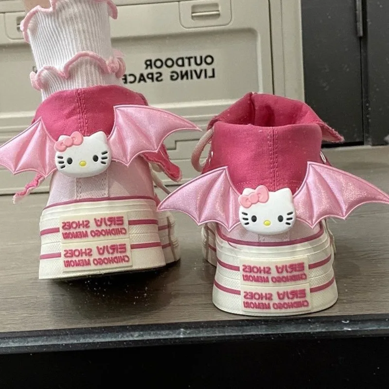 Женские высокие кеды Hello Kitty холщовые кроссовки для скейтборда с крыльями летучая