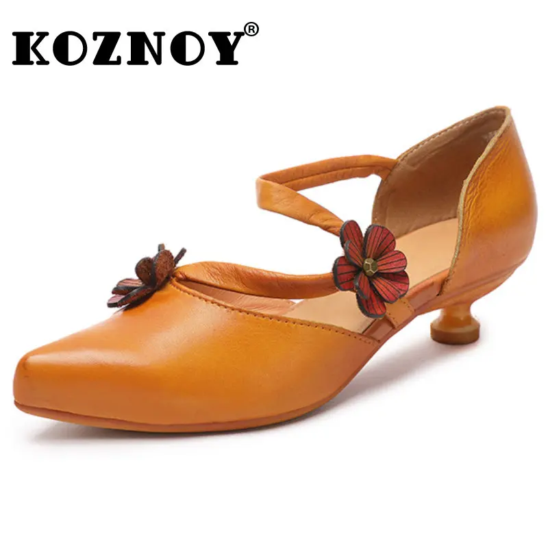 

Koznoy 3.5cm Women Moccasins Cow Genuine Leather Appliques Summer Soft Soled Flats Comfy Ladies Females Sandals Low Heels Shoes