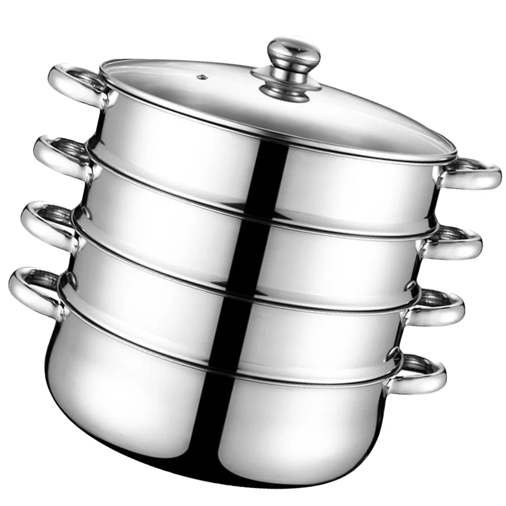 

Pot Steamer Stainless Steel Steam Cooking Soup Cookware Steaming Stock Vegetable Set Layer Steamers Pots Lid Stockpot Tier Pasta