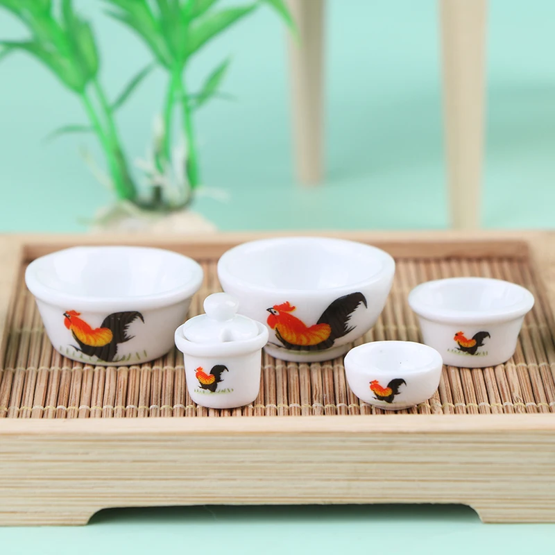 

1PC 1:12 Dollhouse Miniature Ceramics Rooster Bowl Jars Cup Dish Tableware Model Doll Kitchen Decor dollhouse miniature funiture