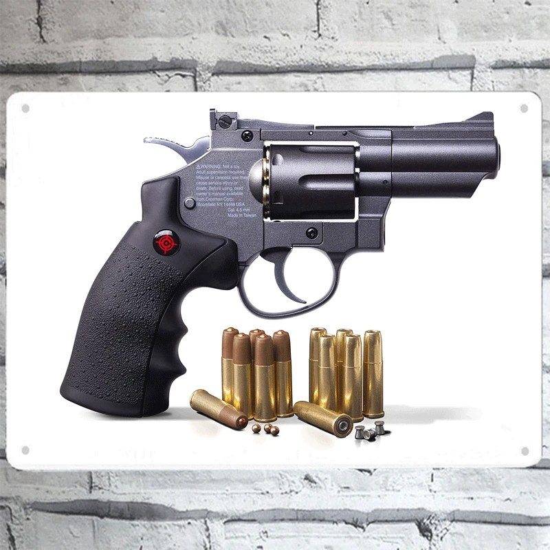 

New Revolver Metal Wall Sign Golden Bullet Projectile Tin Sign Plaque Metal Vintage Retro Metal Sign Wall Decor for Shop
