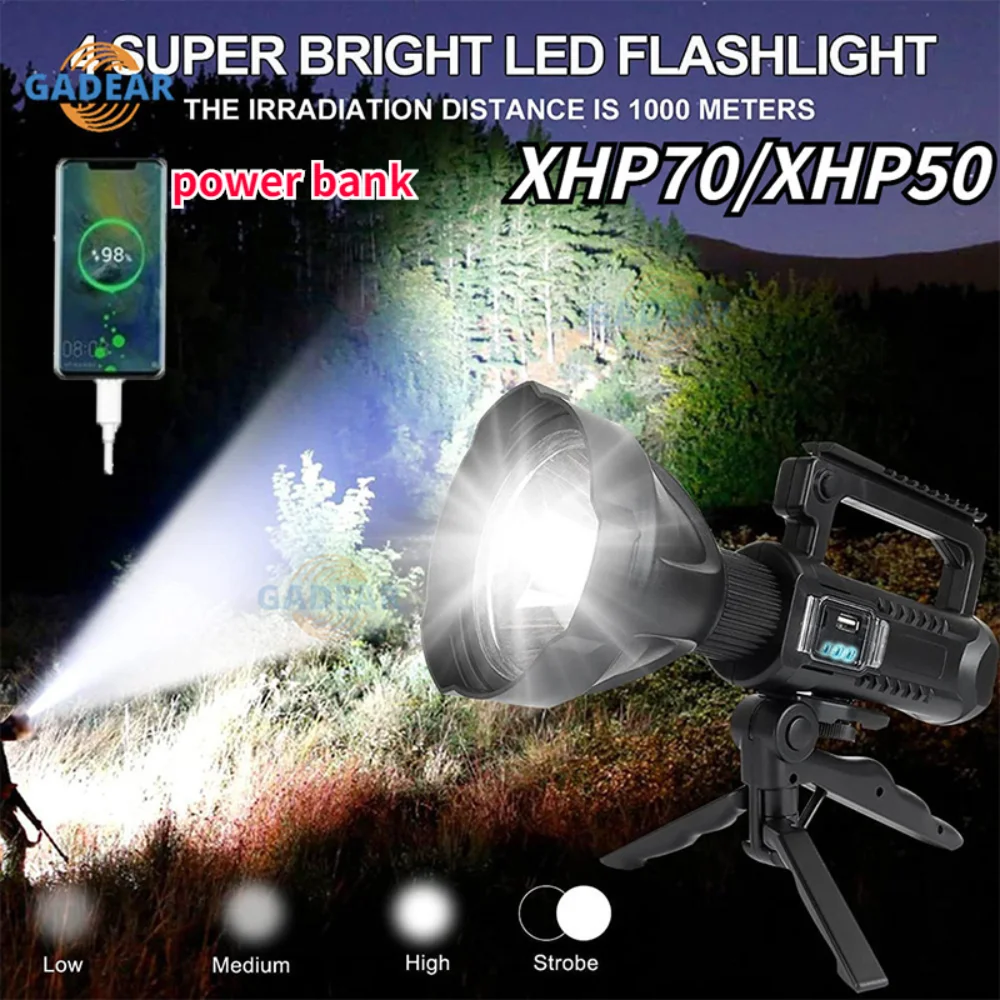 

XHP70/50 Rechargeable High Power Led Flashlights Ultra-long Lighting Distance Power Bank Lamp Searchlight XHP70 Powerful Lantern