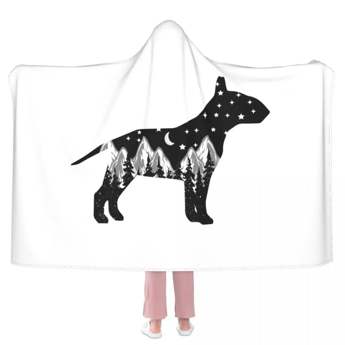 

Bull Terrier Dog Lover Night Mountain Christmas Gift Blanket Star Moon Fashion Hooded Bedspread Aesthetic Fleece Bed Blanket