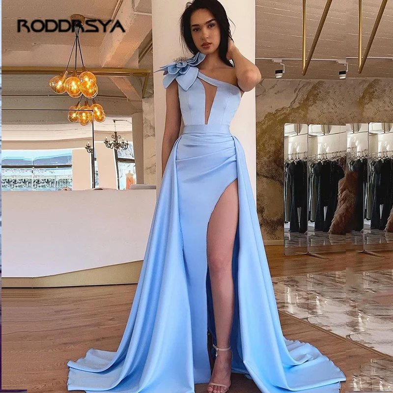 

Sexy luxury Asymmetrical Satin Prom Dresses 2022 Long Bead 3D Flowers Sleeveless High Cut One Shoulder Women's Evening dresses