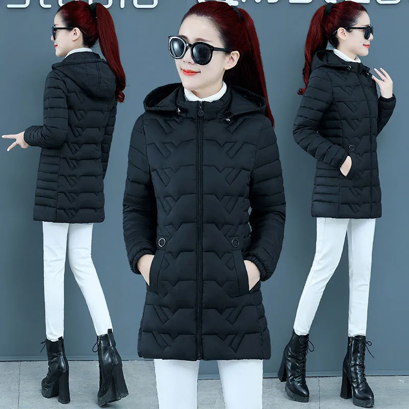 Autumn Winter Women Down Cotton Jacket Nice New Hooded Mid Long Coat Plus Size 6XL Middle-aged Female Cotton Padded Outerwear