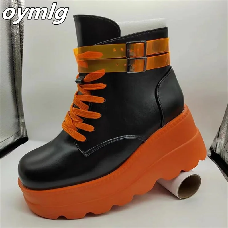 

Brand Fashion Gothic Big Size 43 High Heels Black Back Zipper Ankle Platform Boots Street Cool Woman Wedges Shoes